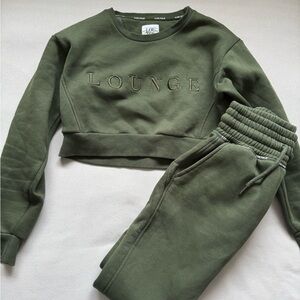 Lounge Olive Green Cropped Sweatshirt & Jogger Set